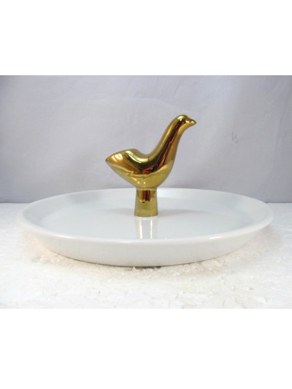Nate Berkus Glossy White Ceramic Gold Tone Bird Ring Holder Trinket Dish Tray